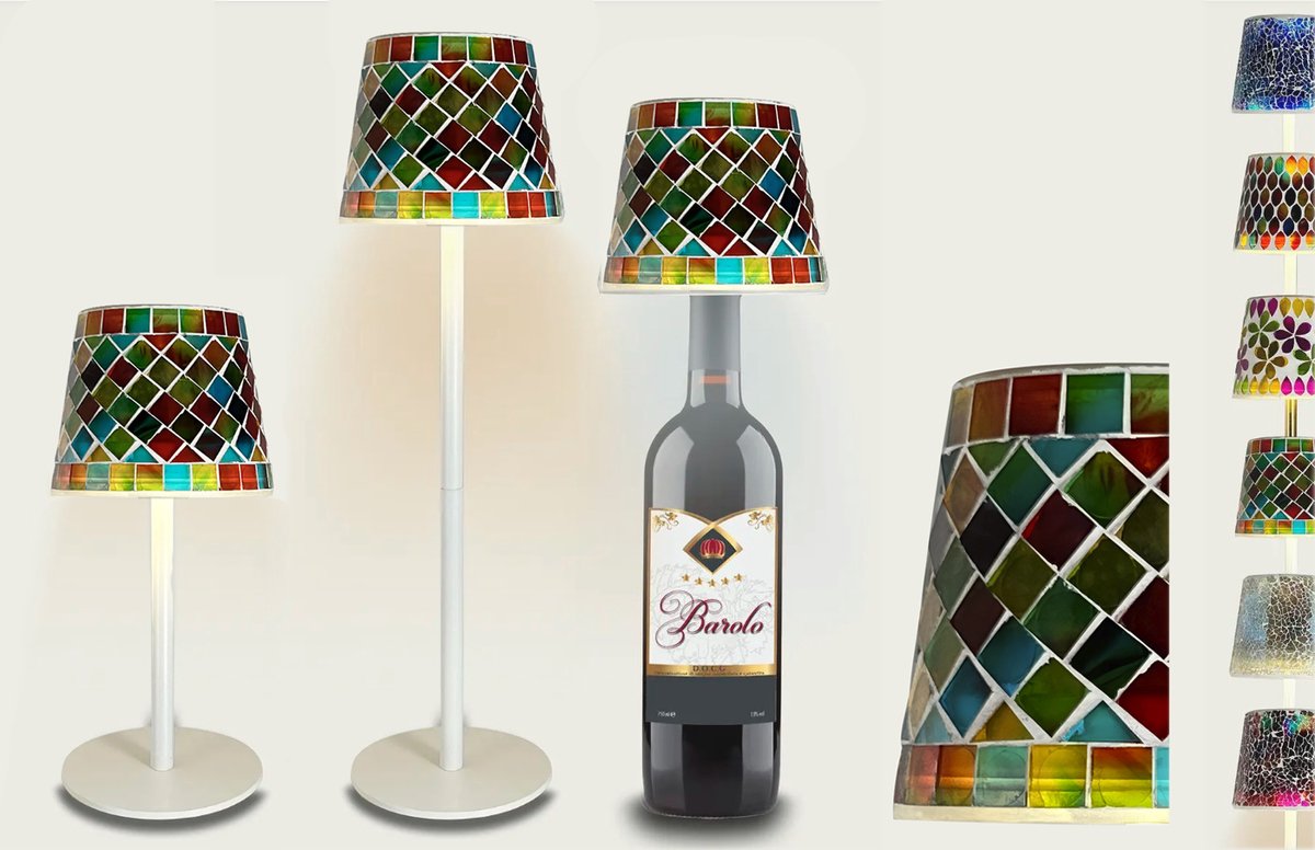 Arca Draadloze Tafellamp BOLZANO mozaïek - LED - dimmable - geschikt voor buiten IP44 - incl fles adapter - giftbox