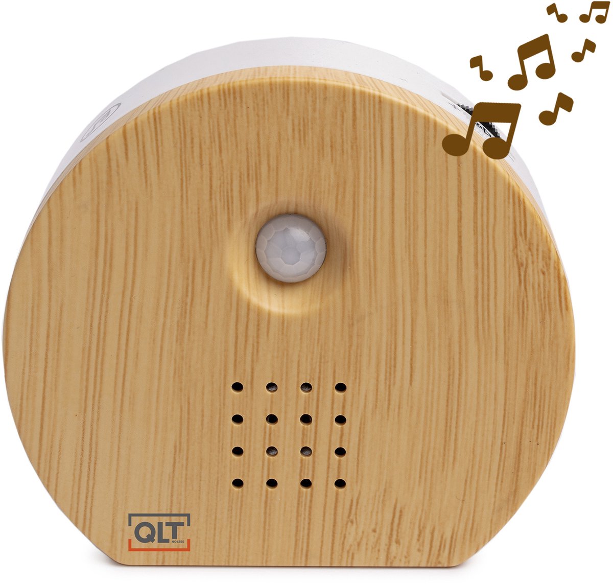 QLT Nature Box Huisje met Sensor en 3 Natuurgeluiden – Vogelgeluiden, Oceaangolven en Junglegeluiden – Rond Vogelhuisje Geluidsbox met Hifi – Hout