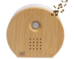 QLT Nature Box Huisje met Sensor en 3 Natuurgeluiden – Vogelgeluiden, Oceaangolven en Junglegeluiden – Rond Vogelhuisje Geluidsbox met Hifi – Hout