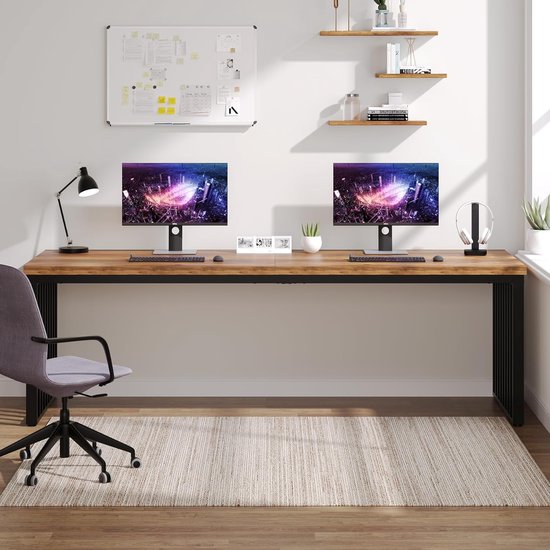 Bureau Tribesigns - Bureau d'ordinateur - Table Ordinateur - Table de bureau - Bureau - 180 x 60 x 76 cm - Structure en métal - Look bois - Marron