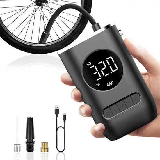 Elektrische fietspomp - Scooter Motor Auto - Draagbare luchtcompressor bandenpomp - Tot wel 10.3 bar - USB oplaadbaar