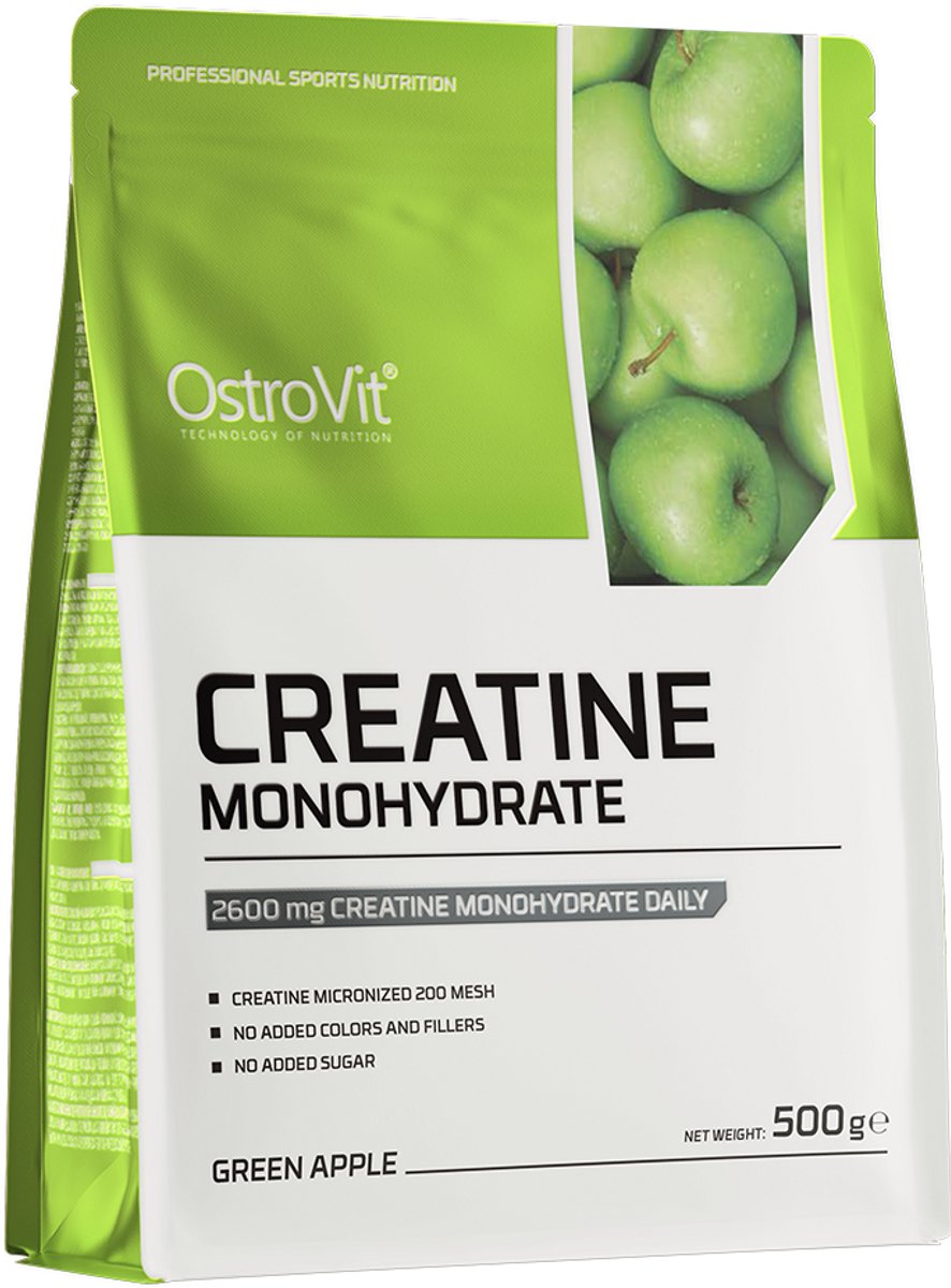 Goedkoopste Creatine - Green Apple - Creatine Monohydraat - 500 G - Creatine Monohydrate Powder - 166 Porties! - OstroVit