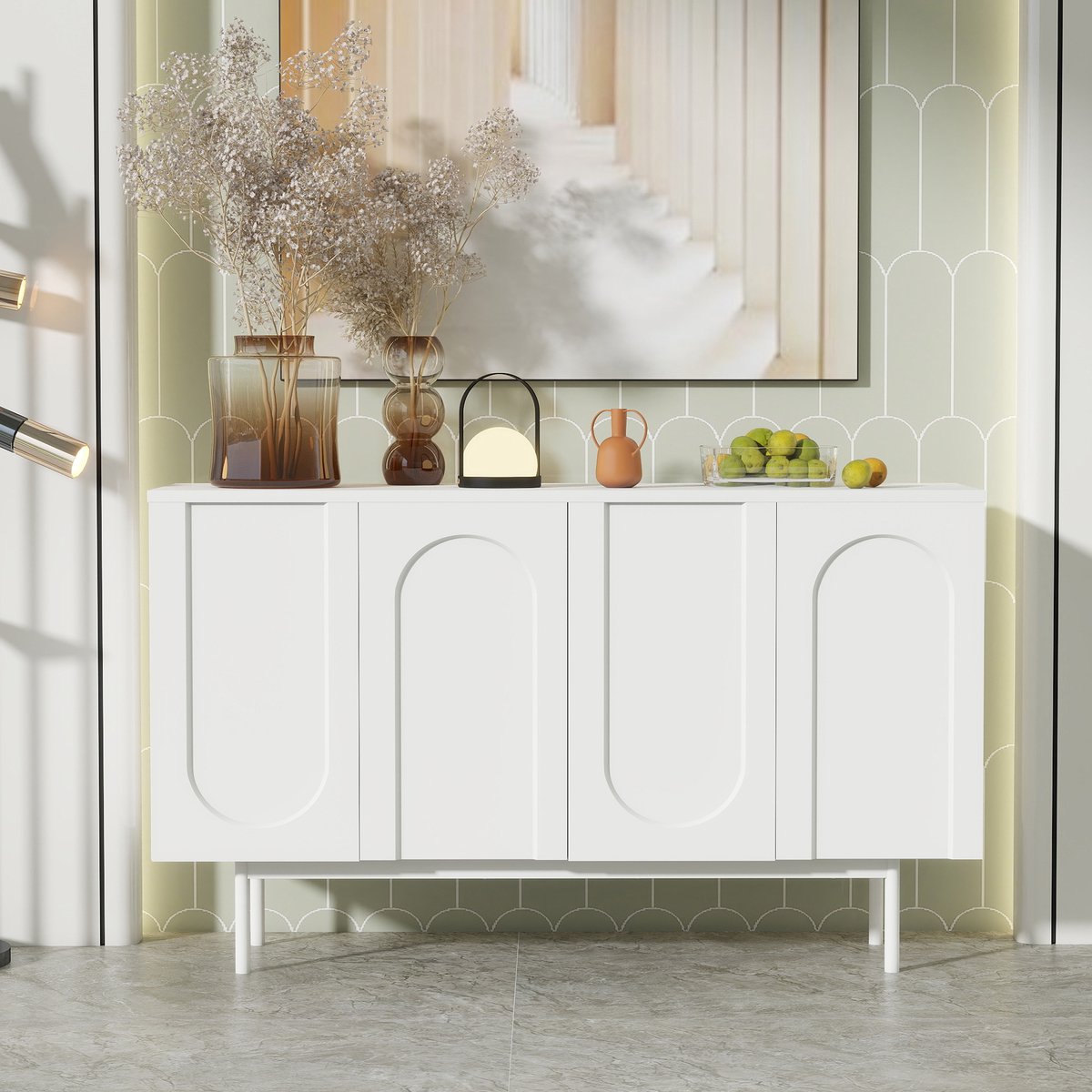 Merax Modern minimalistisch zuiver wit dressoir met 4 deuren voor eetkamer en woonkamer - wit