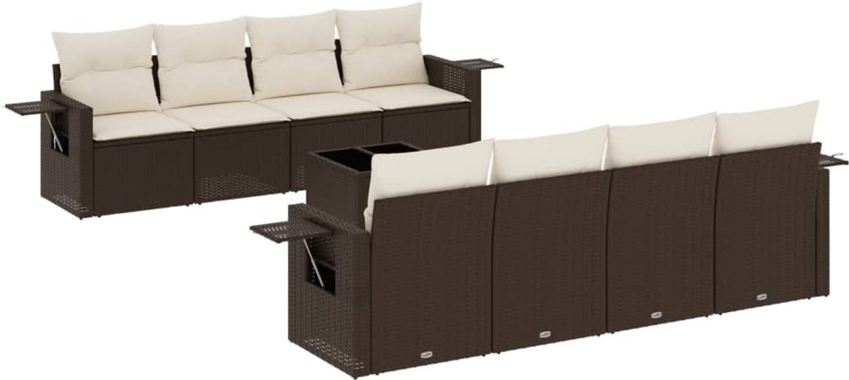 Bruine poly rattan loungeset met kussens voor tuin - The Living Store.