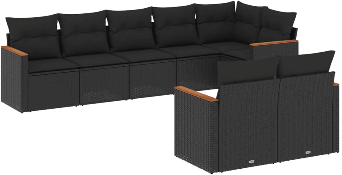 Zwarte poly rattan loungeset met kussens voor buiten - Tuinmeubels.