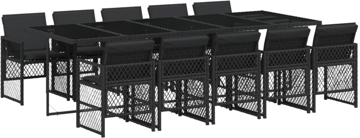 Zwarte poly rattan tuinset met kussens voor buiten - The Living Store.