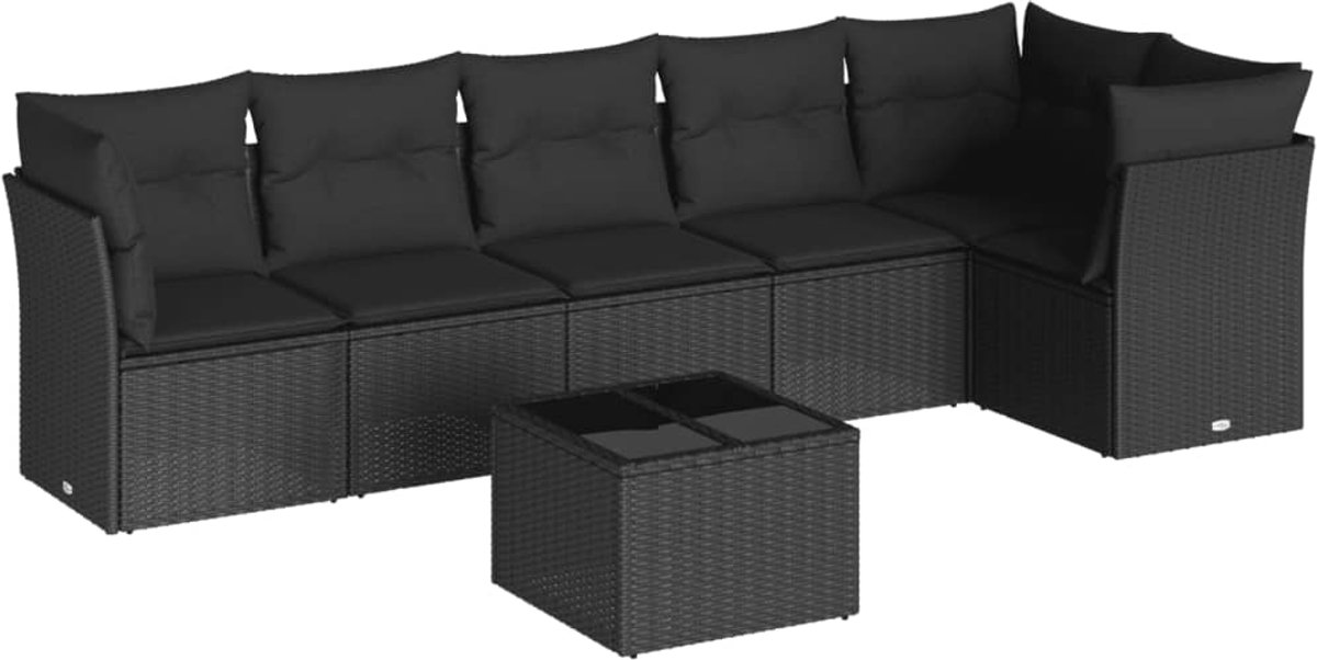 The Living Store 7-delige Loungeset met kussens poly rattan zwart - Tuinset - Lounge Set - Buitendecoratie - Garden Furniture - Outdoor Seating Poly rattan zwarte loungeset met kussens voor buiten - The Living Store.