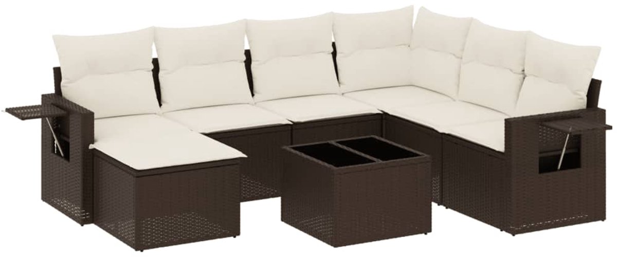 The Living Store 8-delige Loungeset met kussens poly rattan bruin - Loungebank - Tuinstoel - Lounge Set - Buitendecoratie - Outdoor Furniture