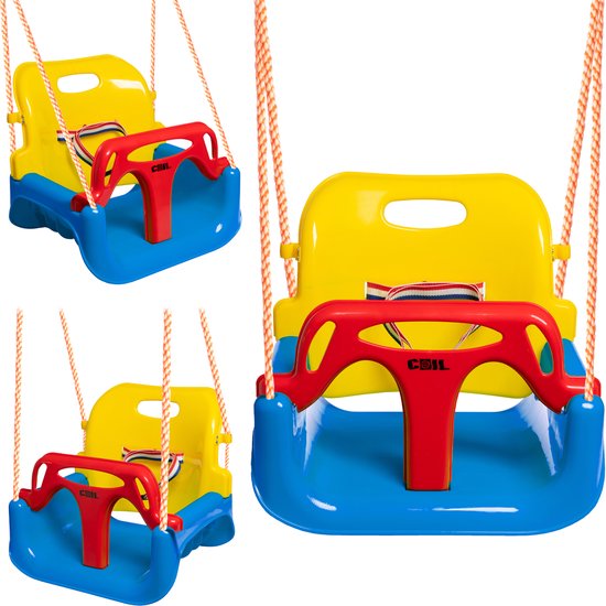 Balançoire de jardin pour enfants COIL Strong 3 en 1 + sangles bleu-jaune