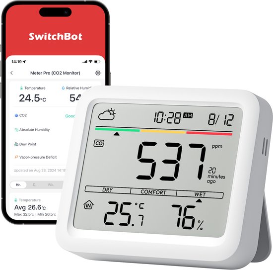 SwitchBot - Meter Pro - Slimme omgevingsmeter - Inclusief CO2