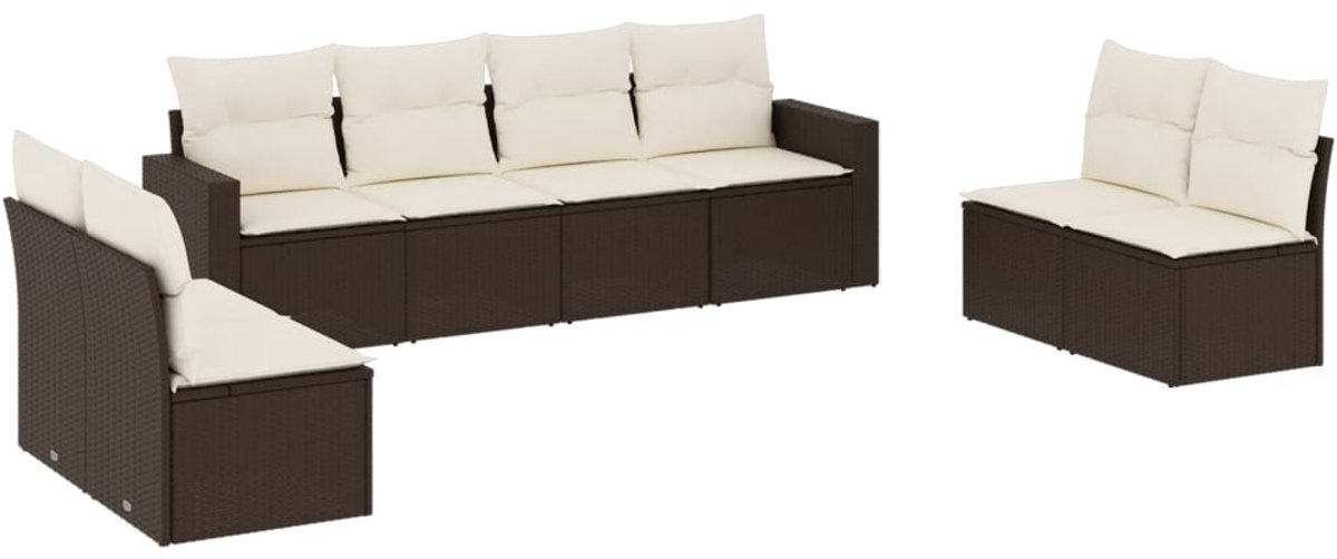 Bruine poly rattan loungeset met kussens voor buiten - The Living Store.