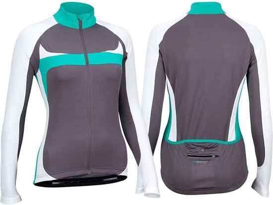 Avento Wielrenshirt Lange Mouw - Dames - Antraciet/Wit/Turquoise - 44