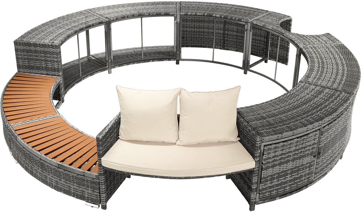 Tuin Loungeset in Grijs met Ronde Bank en Kussens van Gutent.