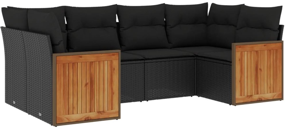 The Living Store 6-delige Loungeset met kussens poly rattan zwart - Loungeset - Tuinset - Lounge Set - Buitendecoratie - Outdoor Furniture