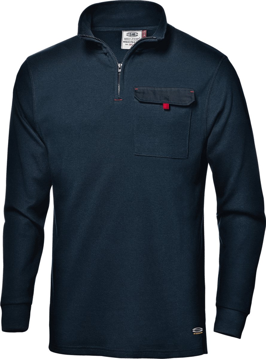 SIR SAFETY ZARA POLO Lange mouw Werkpolo HEREN Donkerblauw - 280 g/m² - Borstzak met Klittenband - Zijslitsen
