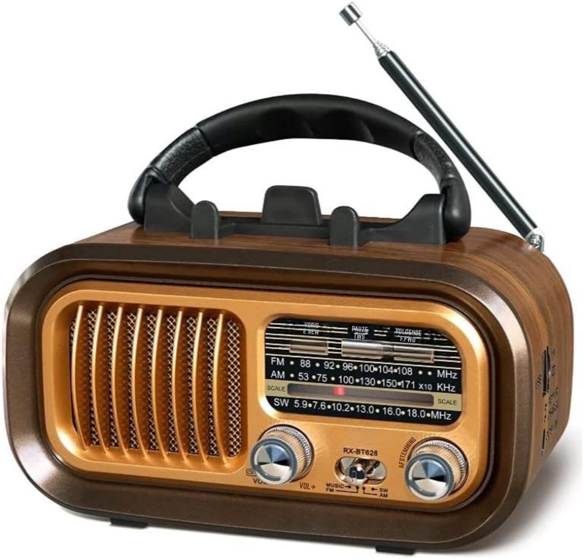 GTB® Transistor Radio Op Batterijen - Transistor Radio - Transistor Radio met Netvoeding - Goud - 18cm x 11cm x 10cm