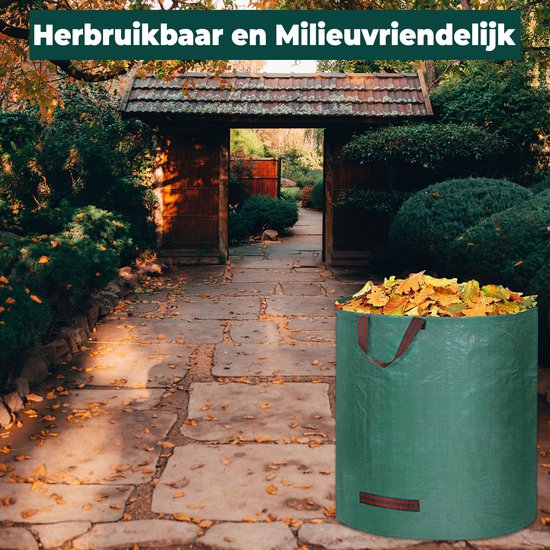 Sac à déchets de jardin Muntel® - 272 litres - Durable - Réutilisable - Indéchirable - Plastique - Ø 67 cm x 70 cm de haut - Vert - 3 pièces