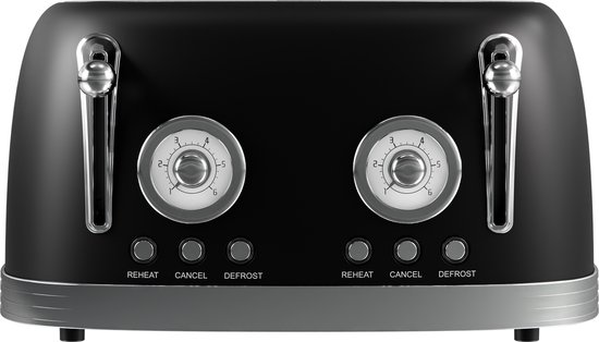 Grille-pain rétro KitchenBrothers - 6 niveaux de chaleur - 4 fentes Extra larges - 815 W - Zwart