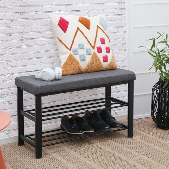 DuneDesign Schoenenbank met Zitvlak van Hout - 80x30x45 Schoenenrek met