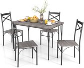 COSTWAY 5-delig eettafelset, eetgroep met 4 gestoffeerd stoelen, keukentafel, bistrotafel, eetkamergroep, zitgroep voor 4 personen, hout voor keuken, eetkamer (Zwart