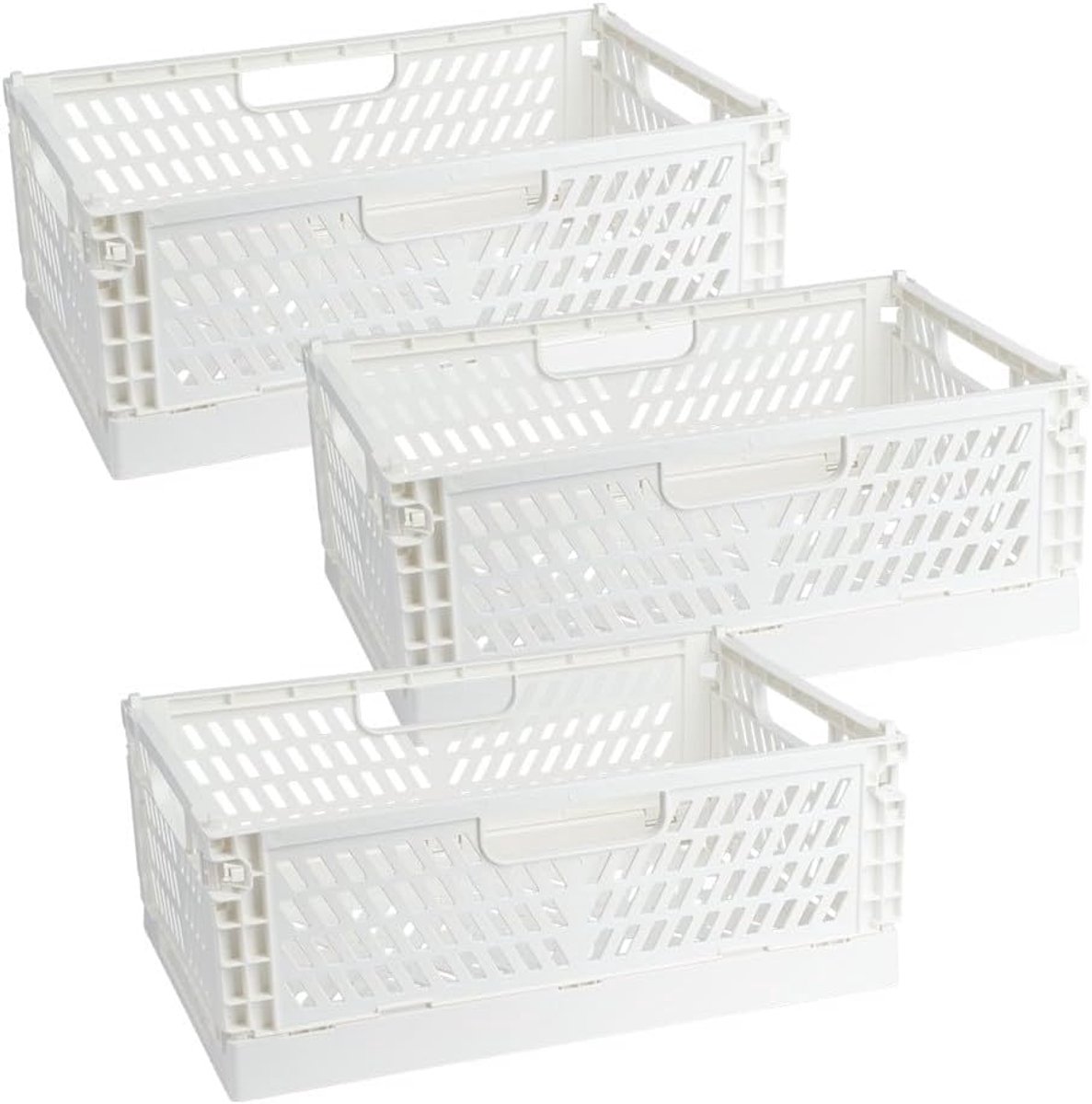 Ibenzoa® Opvouwbare Kunststof Opbergbox - Stapelbaar, 3 Stuks, Wit - 30 x 20 x 12 cm