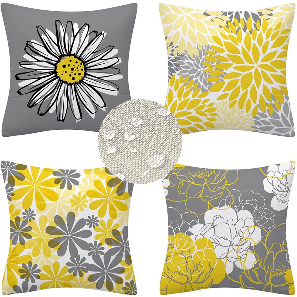 Ibenzoa Kleurrijke Waterbestendige Decoratieve Kussenhoezen voor Binnen en Buiten, Set van 4, Geel, 45 x 45 cm