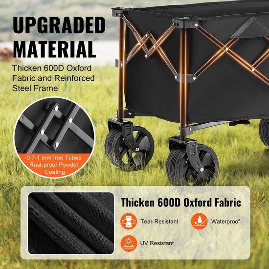 Bolderkar - Strandkar - Opvouwbare Wagen - Trekkar - Opvouwbare Bolderkar - Opvouwbare Strandkar - Strandwagen - Camping Trolley - Boodschappenkar - Met Bekerhouders - All-Terrain Wielen - 159 kg Draagkracht van Merkloos — afbeelding 3