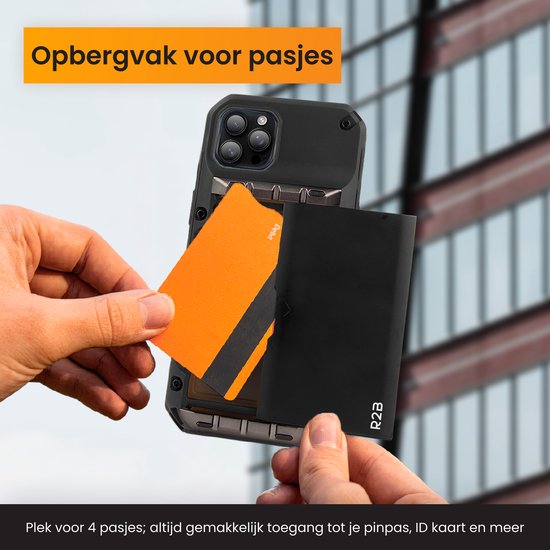 Étui R2B avec porte-cartes pour iPhone 16 Pro - 4 cartes - Protection d'écran - Housses de téléphone - Étui pour téléphone portable pour iPhone 16 Pro - Modèle Zeist