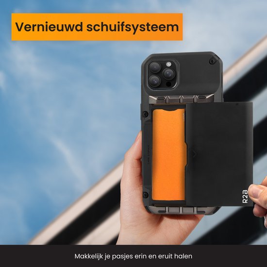 Étui R2B avec porte-cartes pour iPhone 16 Pro - 4 cartes - Protection d'écran - Housses de téléphone - Étui pour téléphone portable pour iPhone 16 Pro - Modèle Zeist