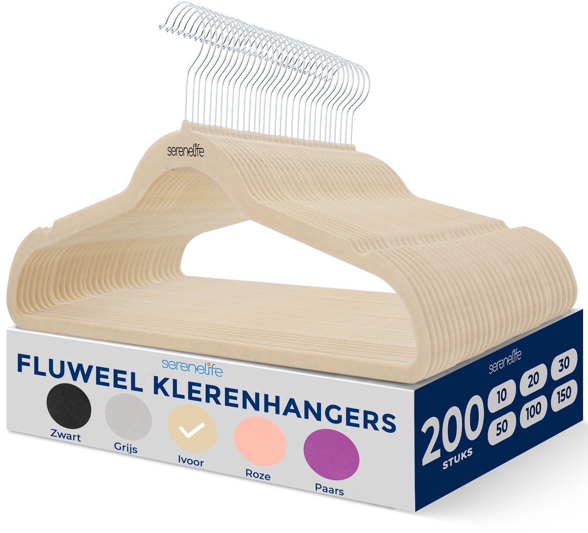 SereneLife Kleerhangers –Fluwelen Hangers-Antislip Zware Duurzame Kledinghangers Set-200Stuks-Duurzaam met 360° Draaihaak