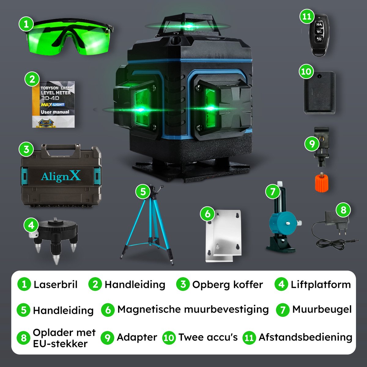 FlowMotion 4D Kruislijnlaser - Lijnlaser Zelfnivellerend - Bouwlaser 4 Tot 16 Lijnen 360 Rotatie Inclusief Draagkoffer Bevestigingsaccessoires En Verstelbaar Statief FlowMotion 4D Kruislijnlaser - Lijnlaser Zelfnivellerend - Bouwlaser 4 Tot 16 Lijnen 360 Rotatie Inclusief Draagkoffer Bevestigingsaccessoires En Verstelbaar Statief