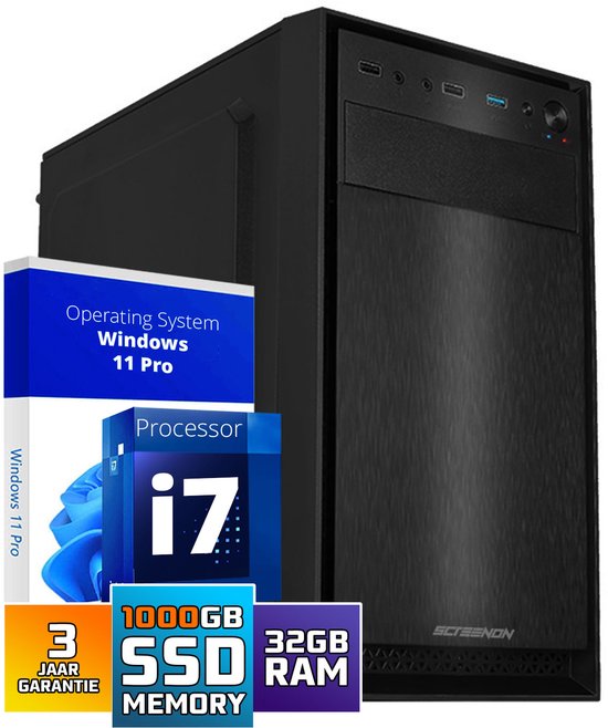 Intel Compleet PC | Intel Core i7 | 32 GB DDR4 | 1 TB SSD | Windows 11 Pro + WiFi & Bluetooth