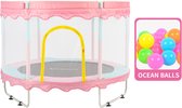Bol.com OFMOTRA Trampoline - Inclusief veiligheidsnet - Kinder Trampoline - Buitenspeelgoed - 150 cm - tot 100kg - Roze aanbieding