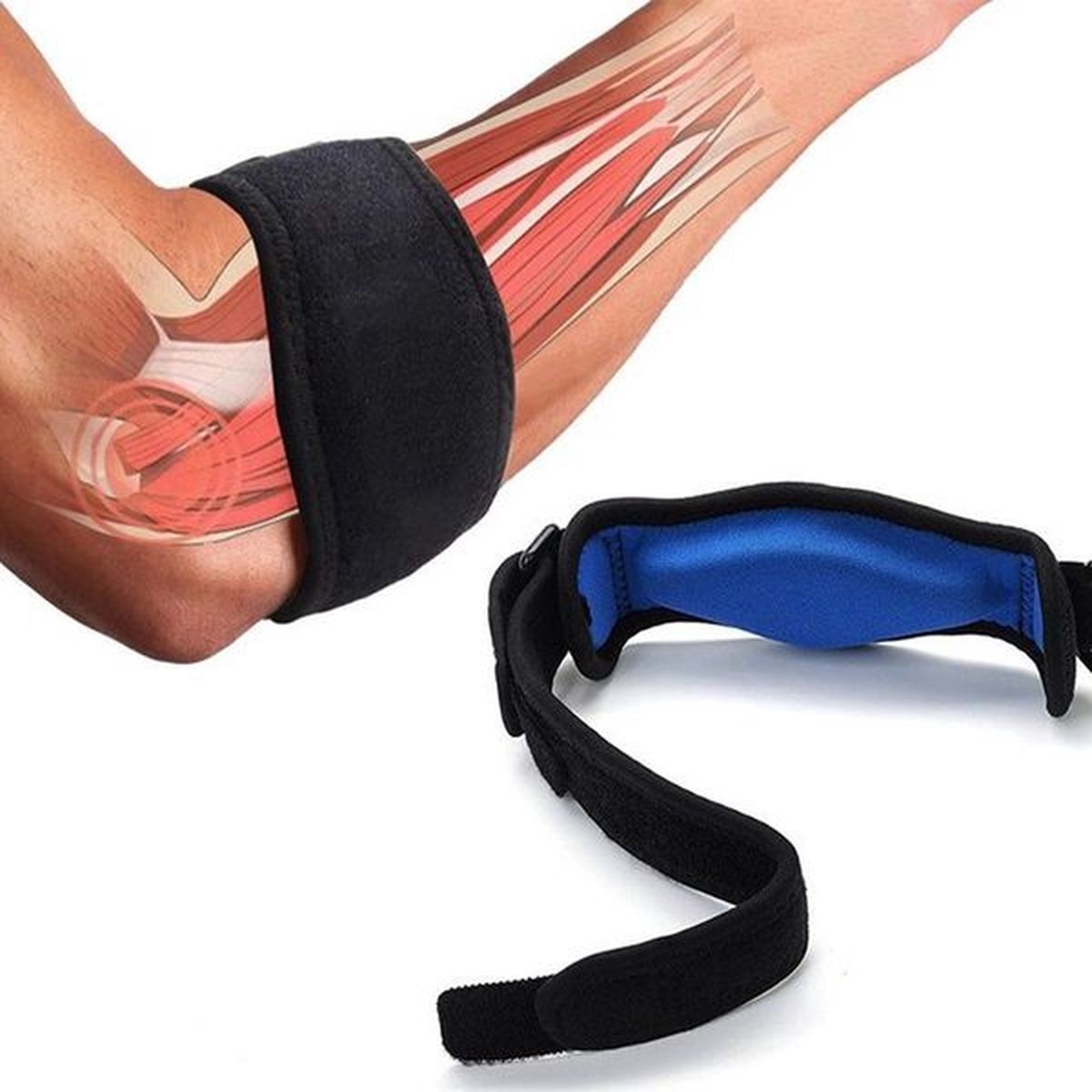 Sport-Goods Tenniselleboog Brace - Tennisarm Bandage met Drukkussen - Elleboogbrace voor Tennis- & Golfarm - Verstelbaar - Pijnverlichting bij Tendinitis - Unisex - One Size - Zwart