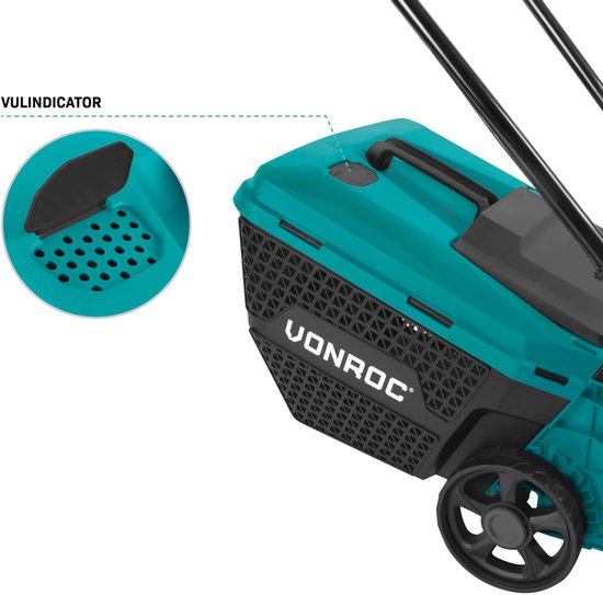 Tondeuse à gazon sans fil VONROC 20 V – Largeur de coupe 32 cm - Moteur sans balais - Trois hauteurs de coupe réglables : 30/50/70 mm - Bac de ramassage 30 L inclus - Batterie 4,0 Ah et chargeur rapide inclus