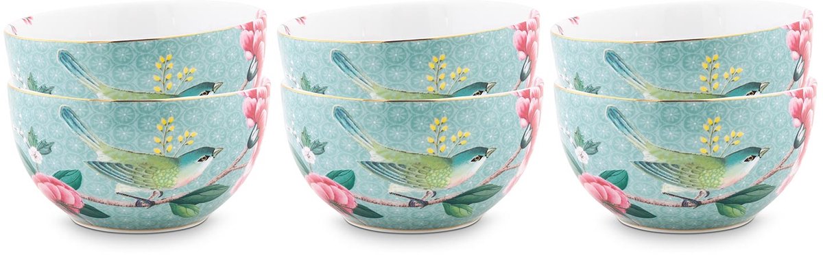Pip Studio Blushing Birds Kommen - Ontbijtkom - Ronde schaaltjes - Servies set van 6 - 12cm