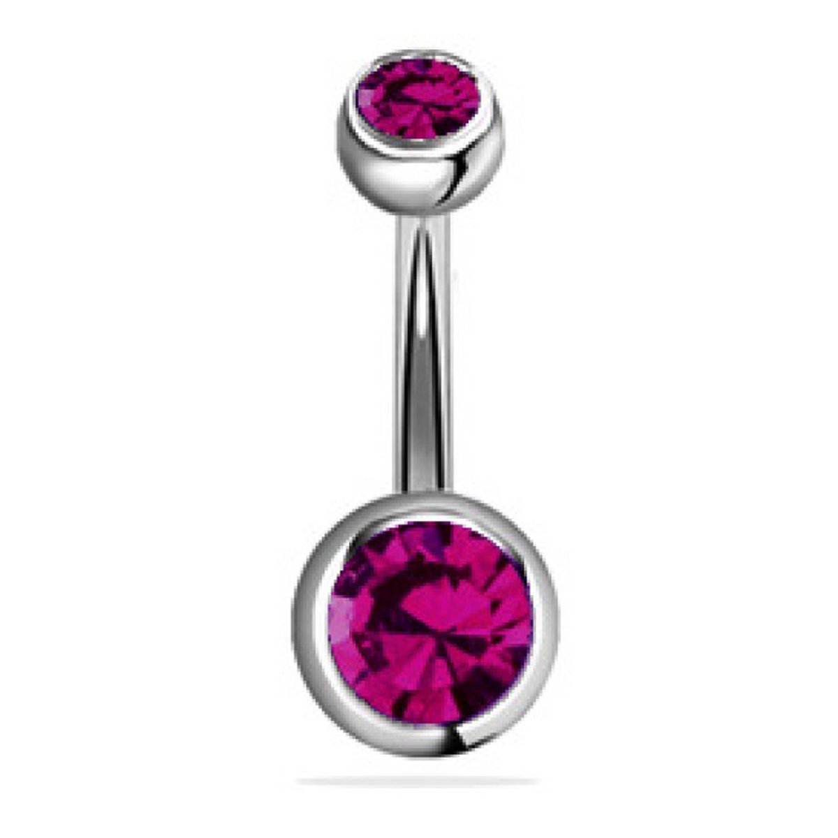 Navel Piercing | Zilverkleurig | Donker Roze Steentjes