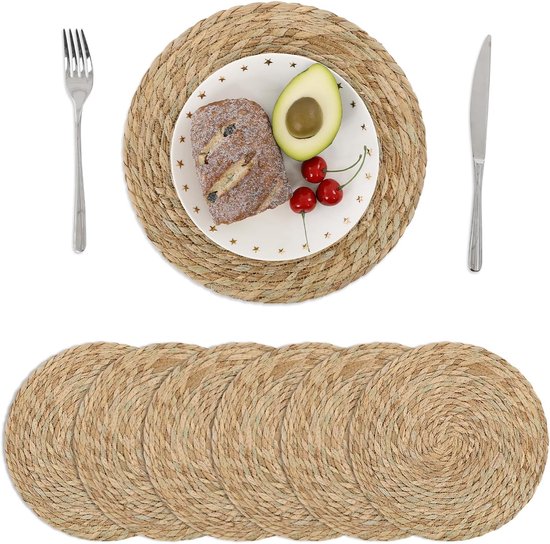 6 STUKS Ronde geweven placemats, natuurlijke placemats, 12 inch rotan placemats -Onderlegger - Hitte bestendig - Boerderij Boho gevlochten placemats