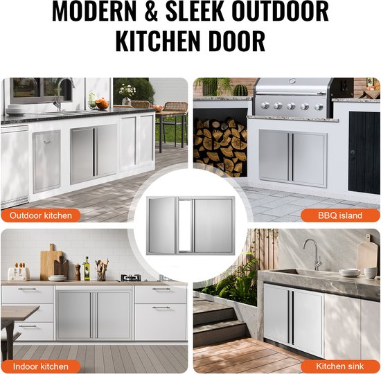 Buitenkeukendeur - Inbouwdeur Roestvrijstaal - Buiten Koken - Omkeerbaar Scharnier - 914x610 mm - Zilver — afbeelding 2