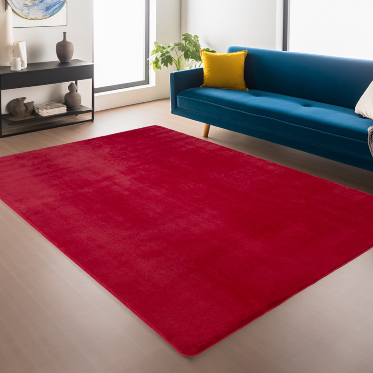 Antislip Vloerkleed Joy Rood 240 x 340 cm Effen Kleur Zacht