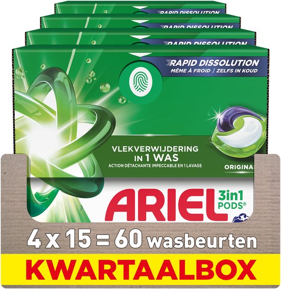 Ariel 3in1 Wasmiddel Pods Original - 4 x 15 wasbeurten