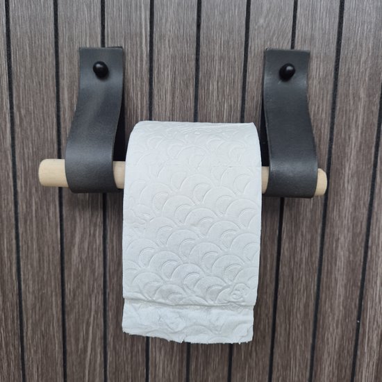 Porte-rouleau de papier toilette en cuir anthracite 4 cm de large et 30 cm de long