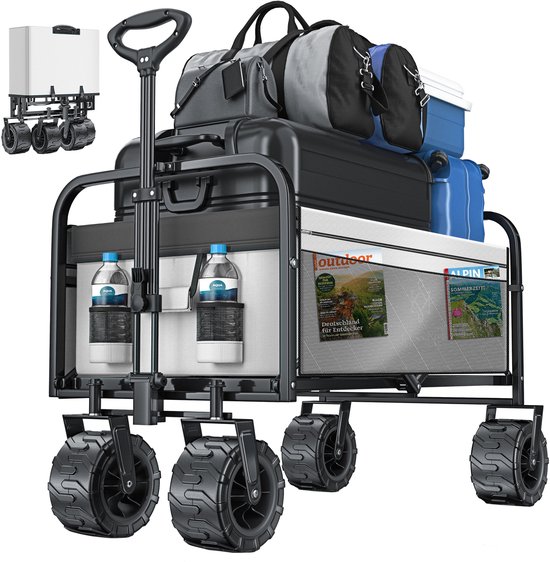 KESSER® Bolderkar opvouwbaar Bolderwagen tot 120 kg draagvermogen - Strandkar Transportkar - Grijs