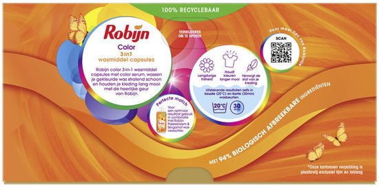 Robijn Classics 3-in-1 Wascapsules - Color - Wasmiddel Voordeelverpakking - 3 x 26 stuks - 78 Wasbeurten