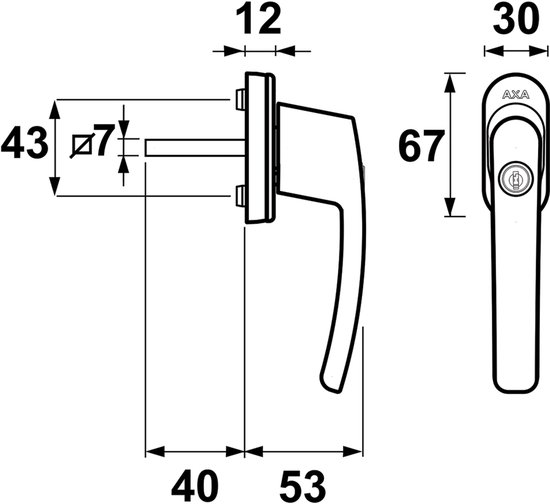 AXA Veiligheids raamsluiting - Oval Roma - Draai-kiep raamkruk - met Cilinder SKG2 - 4 standen - 45° - 40 mm - Afsluitbaar - Wit