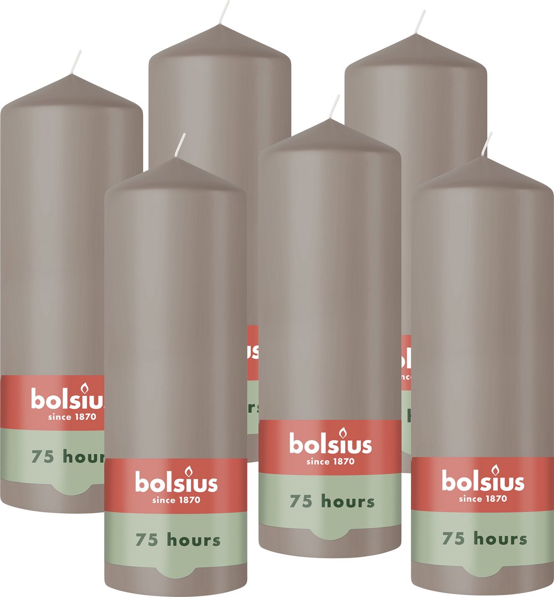 Bolsius Gladde Stompkaarsen - 6 Stuks - Taupe - 20 cm - 75 Branduren