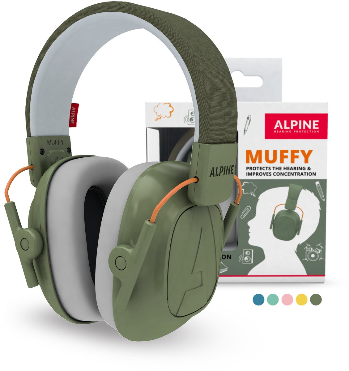 Alpine Muffy Kids Gehoorbescherming Kinderen 25 dB (5–16 Jaar) - Verstelbare Oorkappen voor Focus, School & Evenementen - Comfortabele & Opvouwbare Oorbeschermers - Groen