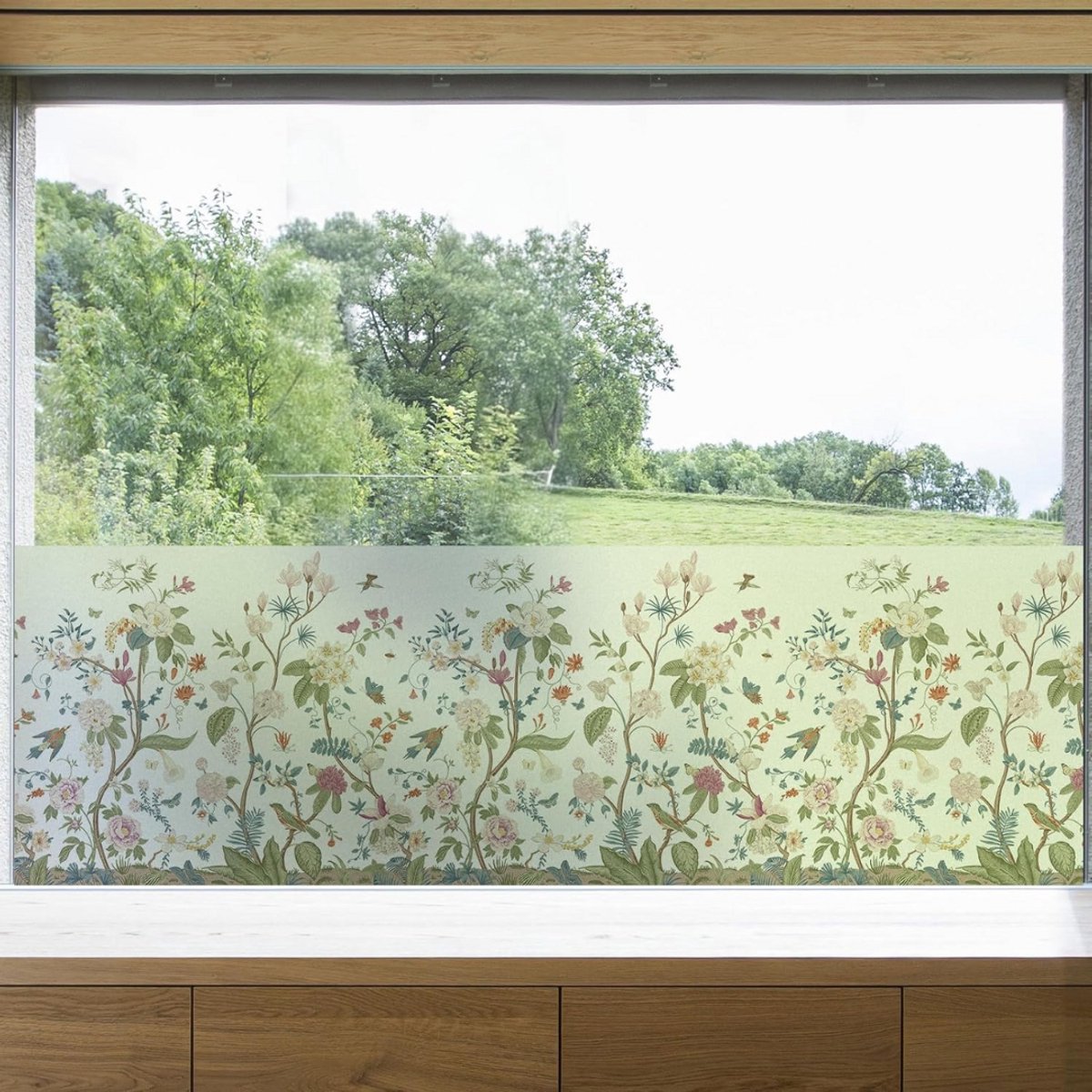 GTB® Raamfolie Bloemen - Raamfolie Glas in Lood - Raamfolie Vlinders - Kleurrijk Glas in Lood - ‎45cm x 200cm x 0.01cm