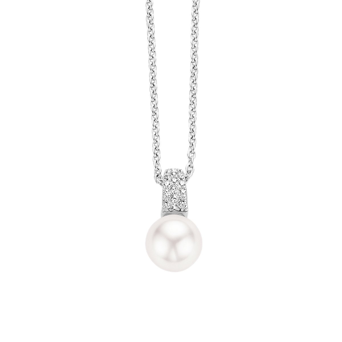 TI SENTO Dames Ketting - 925 zilver - Wit parel - Maat 42 - 3877PW