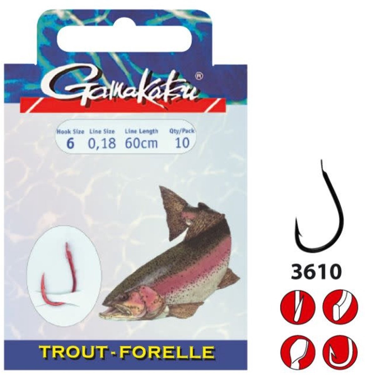Gamakatsu Onderlijn Forel 3610N 200cm Haak 10 - 0.18mm (10 pc’s)